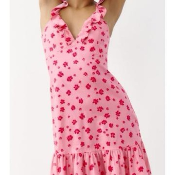 Zara pink ruffled printed mini dress M - Picture 2 of 7
